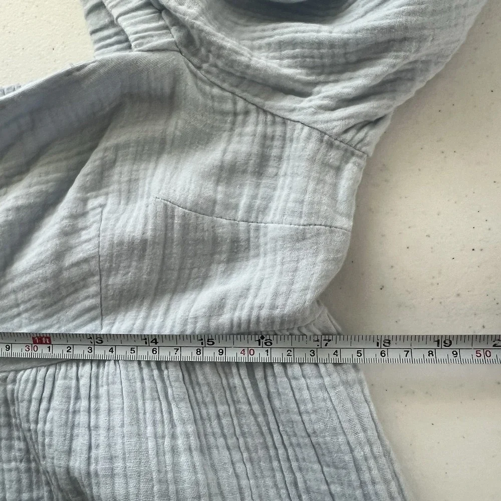 J.Crew Light Blue Gauze Square‎ Neck Long Sleeves Pockets Baby Doll Dress Size L